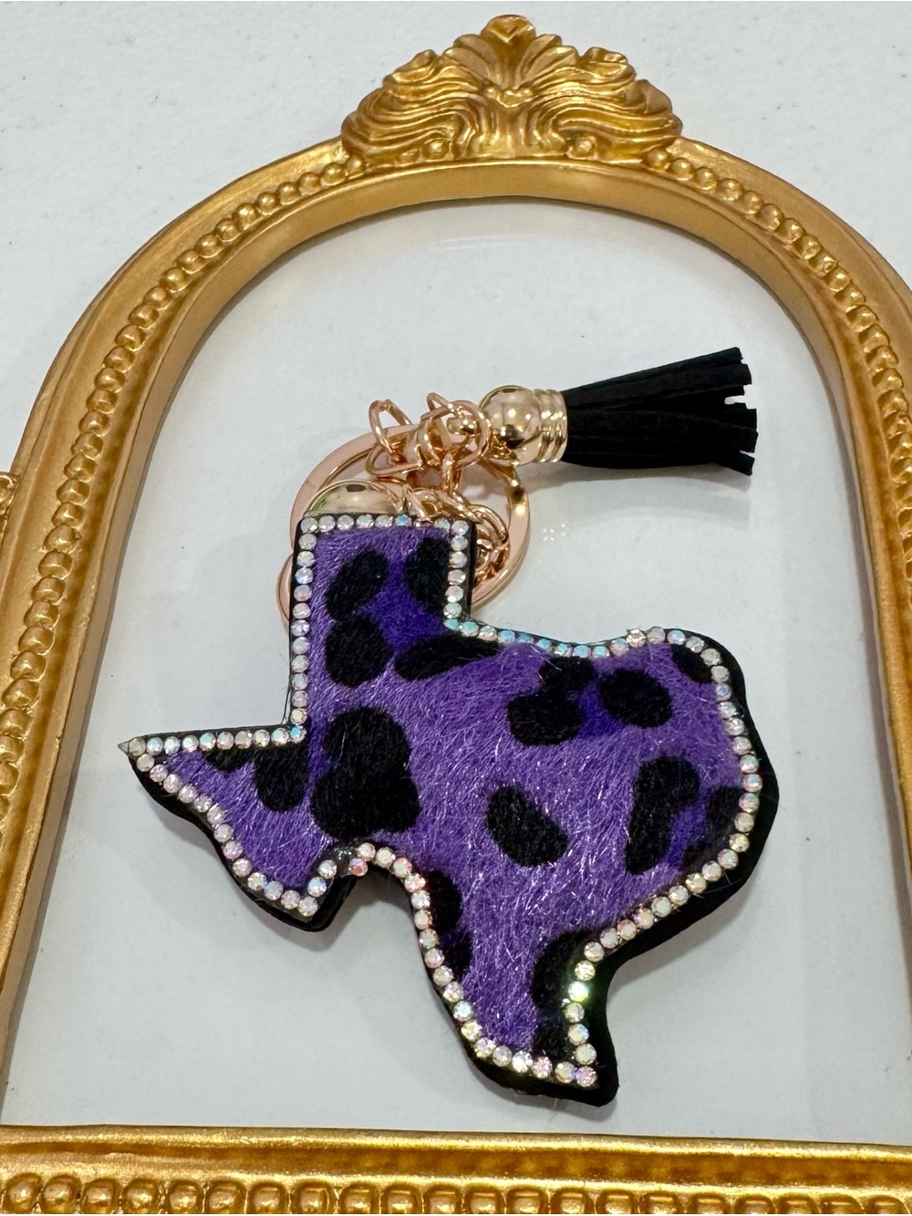 New Texas Purple Leopard Keychain Charm with Tassel